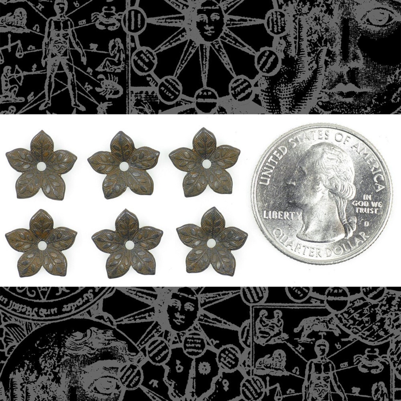Chocolate Brown Plated Brass Small Flower Embellishments Charms - Set of Six - XXX - RB-BC22